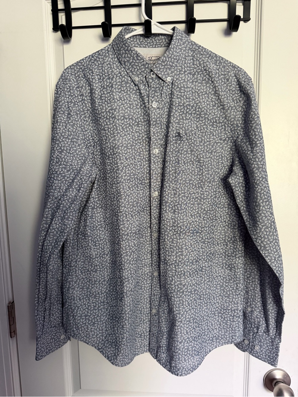 Original Penguin Men's Gray Leaf Print Button-Down Shirt Size M